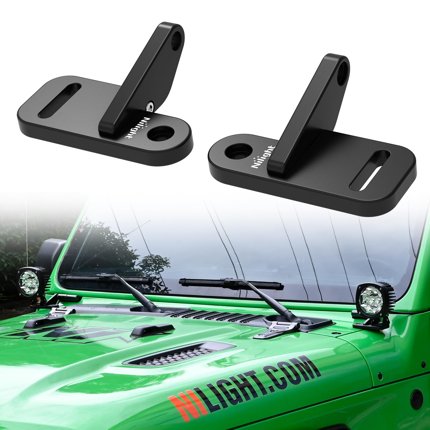 Nilight Light Mounting Bracket Hood Cowl Mount Brackets for Front A-Pillar Auxiliary Offroad LED Work Pods Lights on Jeep Wrangler JL JLU Gladiator JT 2018 2019 2020 2021 2022 2023 2024 2025, Black