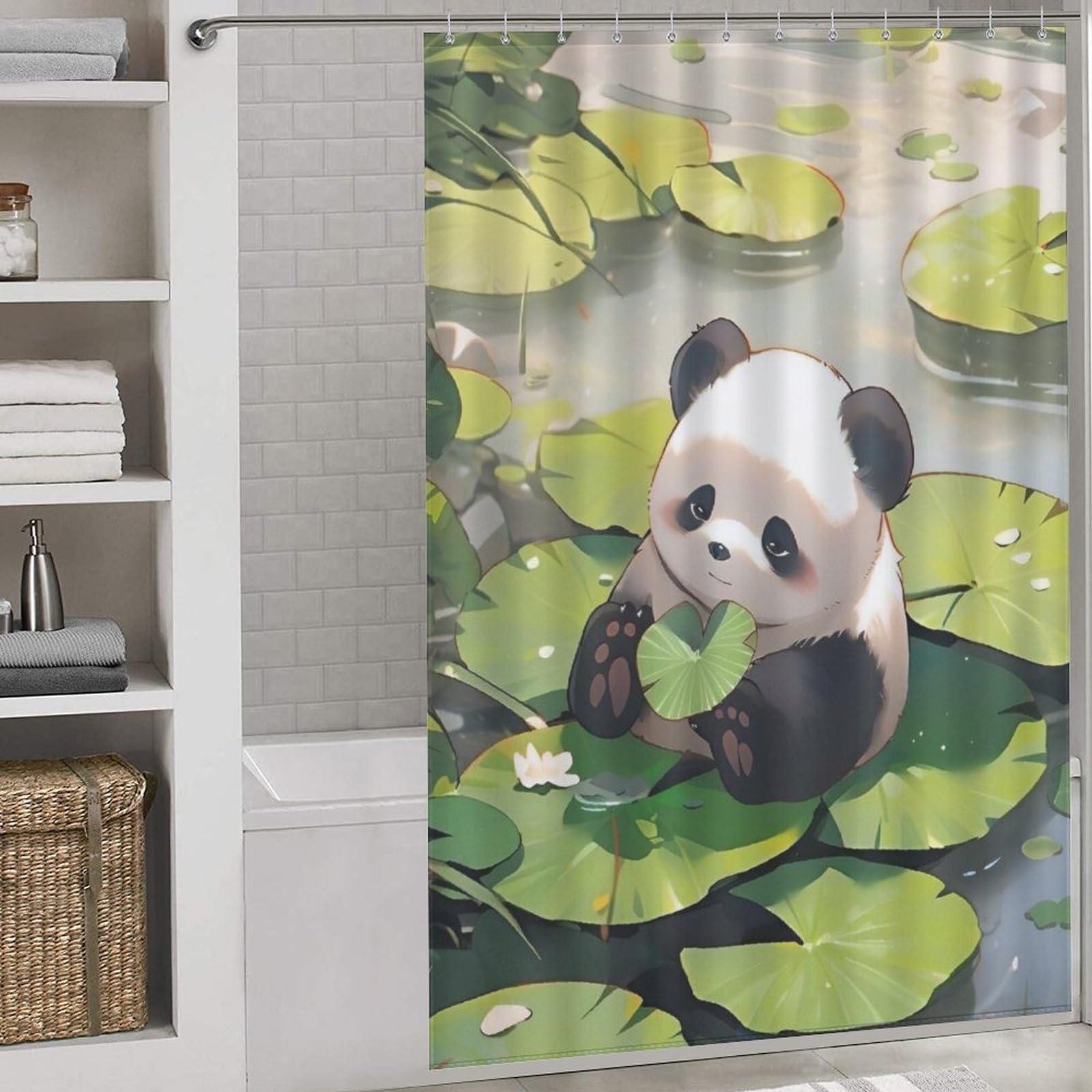 Rideau douche panda étanche et lavable en polyester anti-moisissure pour baignoire