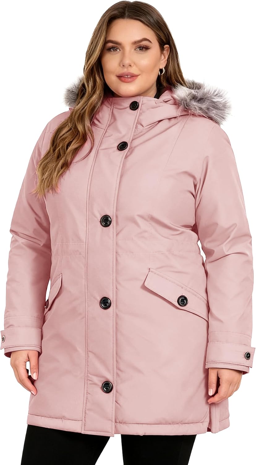 wantdo Plus Size Winter Coats for Women Thick Parka Jacket with Hood