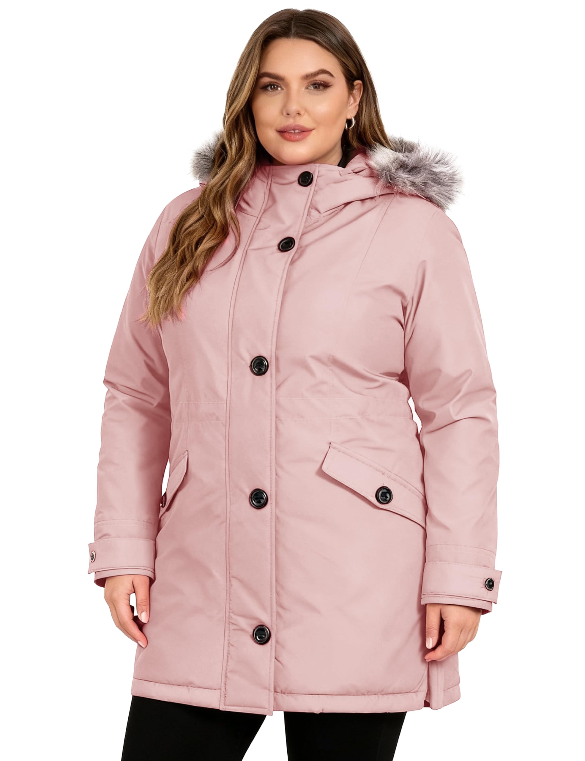 wantdo plus size winter coats for women thick parka jacket with hood pink 3x