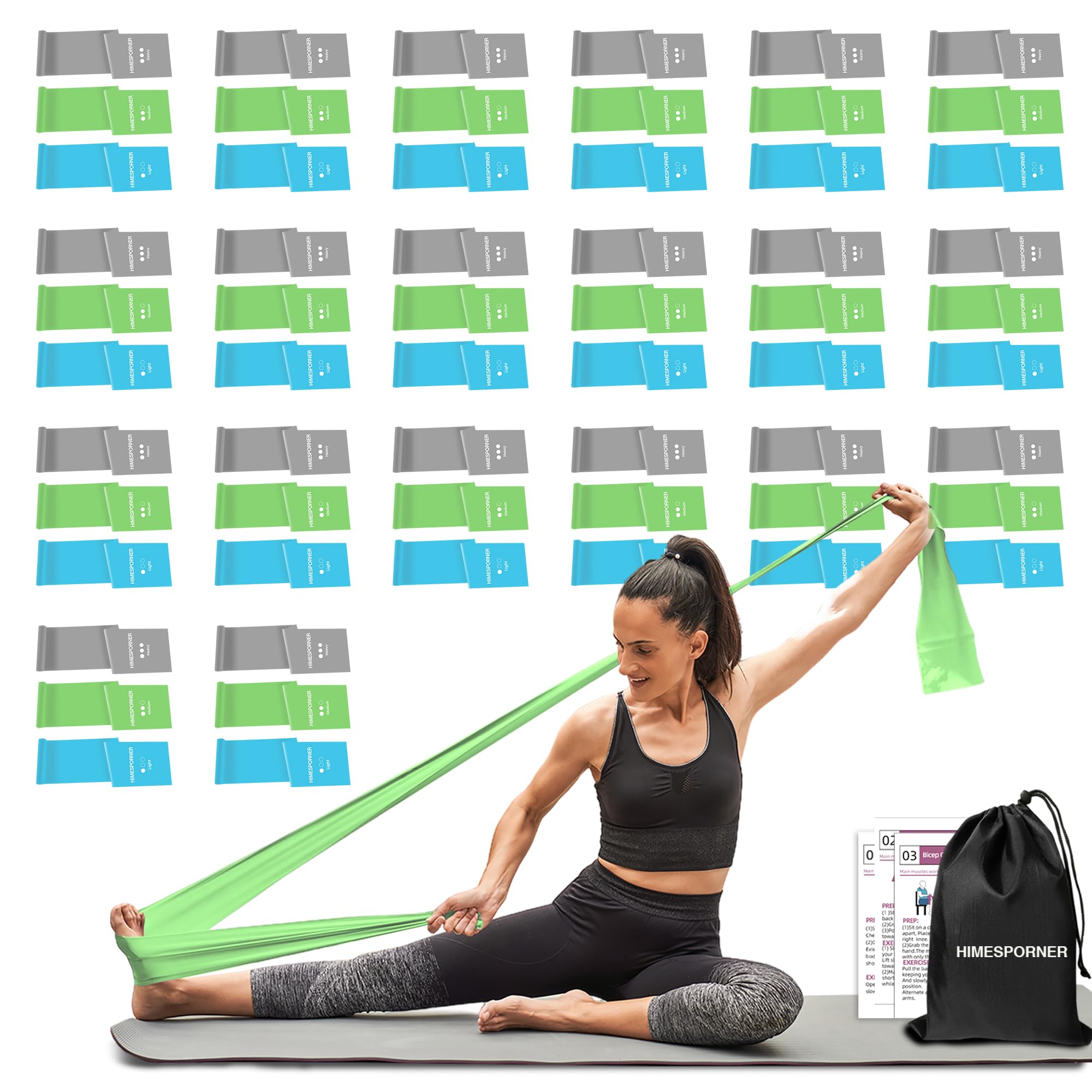60 Pcs Professional Resistance Bands Latex-Free Stretch Bands for Gym Members Training Team 3 Pieces Each Set Exercise