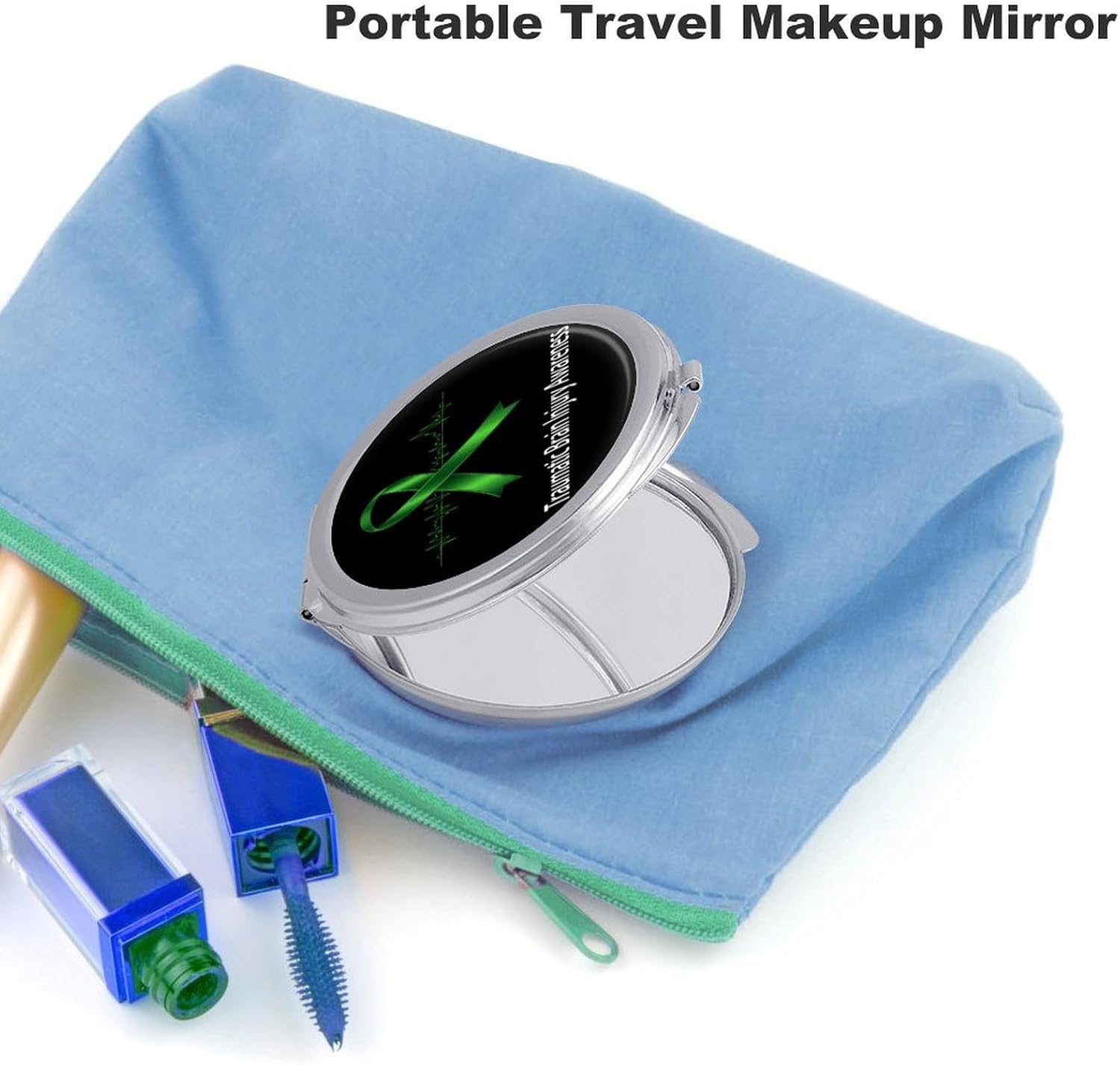 Traumatic Brain Injury Survivor Heartbeat Compact Makeup Mirror Mini Foldable Cosmetic Mirror Portable Travel Mirror for Purse Pocket
