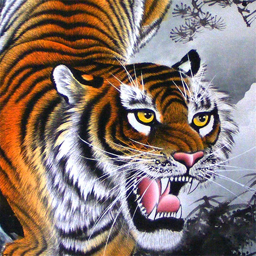 Rollbild, buddhistisches Thangka-Gemälde, Thangka-Brokat, König des Waldes, Tiger-Gemälde, Wohnzimmer-Gemälde und Kalligrafie-Bürodekoration, Seiden-Rollbild-1 (Color : 3) ( Color : 1 ) ( Color : 3 )