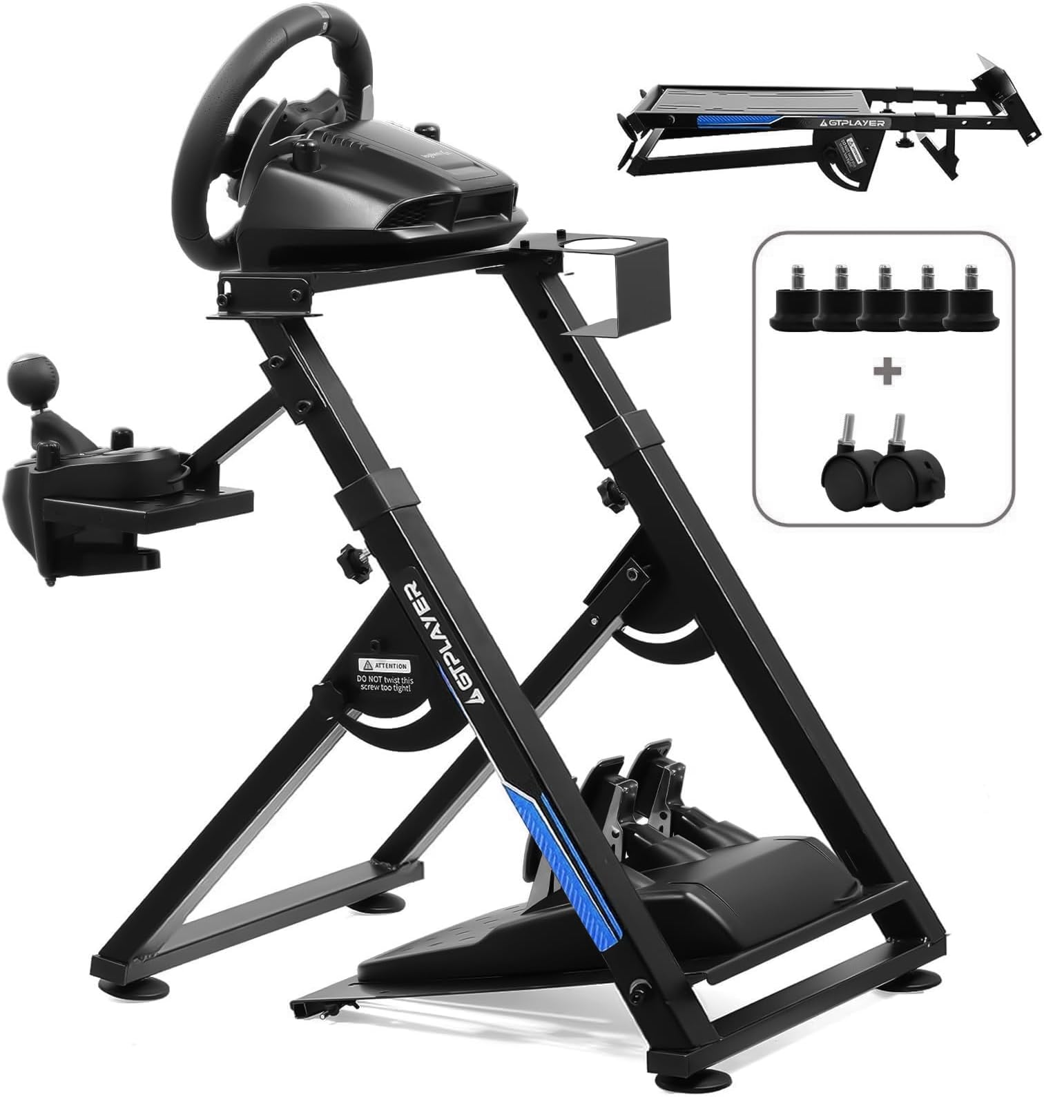 GTPLAYER Steering Wheel Stand for G25 G27 G29 G920 Foldable Racing Wheel Stand with Cup Holder Adjustable Height/Angle, Driving Simulator Gaming Wheel Stand