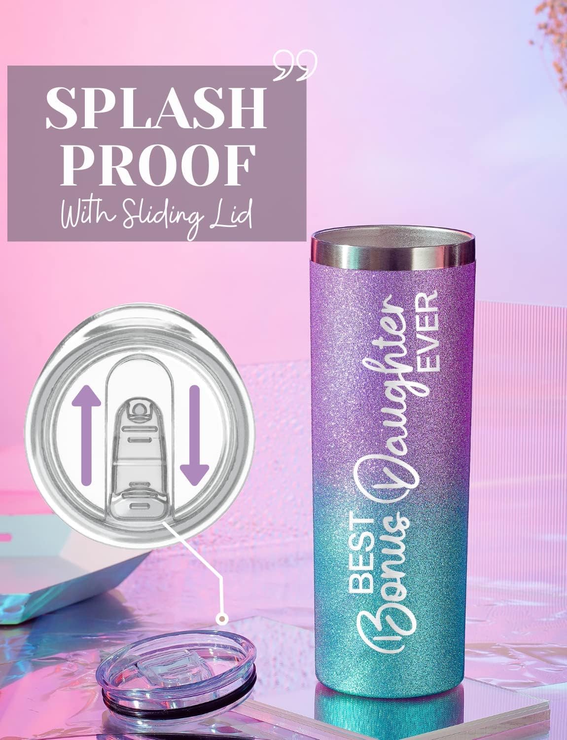 Onebttl Bonus Daughter Gift - 20oz Stainless Steel Travel Mug With Lid and Straw for Birthday, Christmas or Thanksgiving - Best Bonus Daughter Ever - Image 3