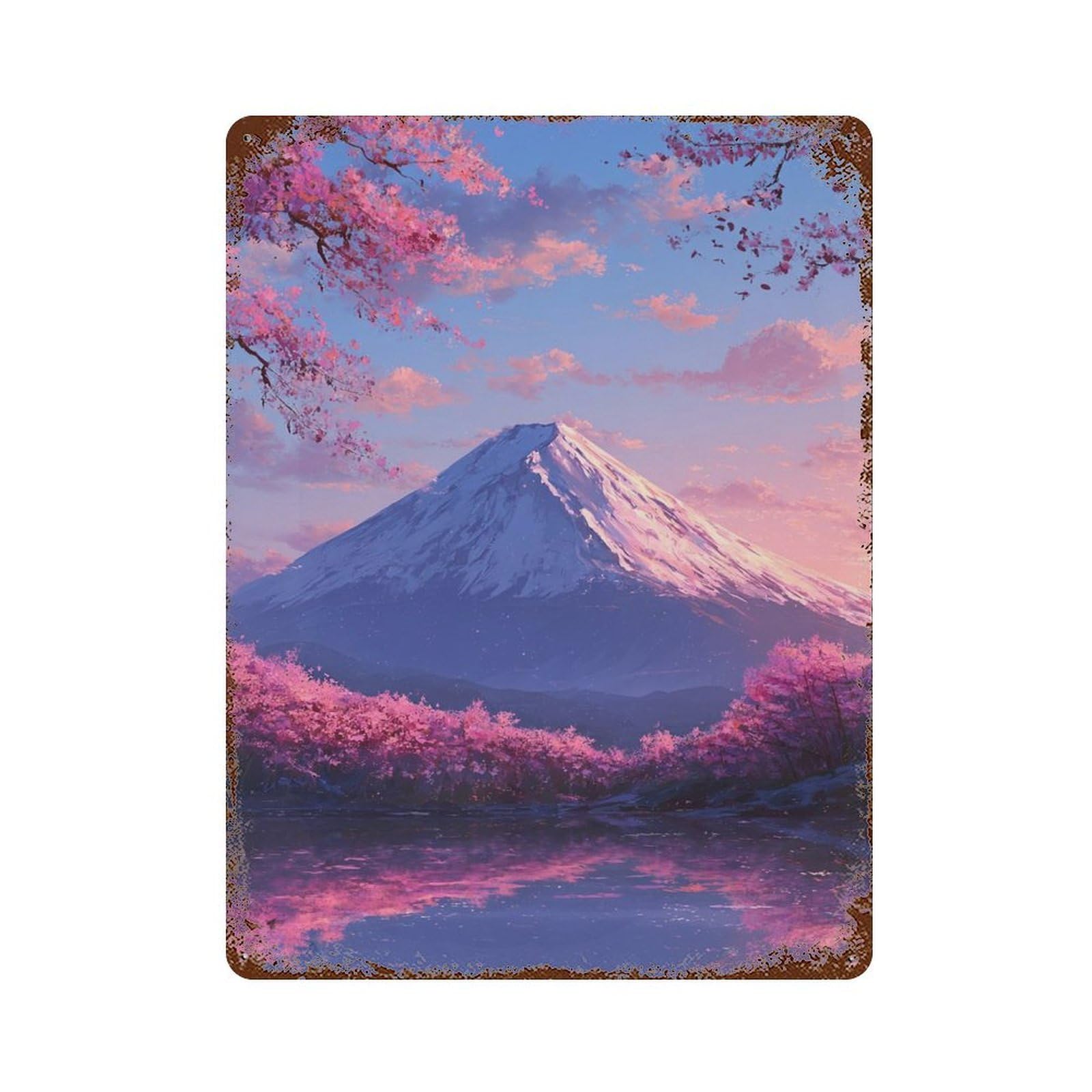 Garage Style Cherry Blossom Mountain Reflections Rustic Tin Plaque 15.7"x11.8", Vintage Wall Decor for Bar And Workshop