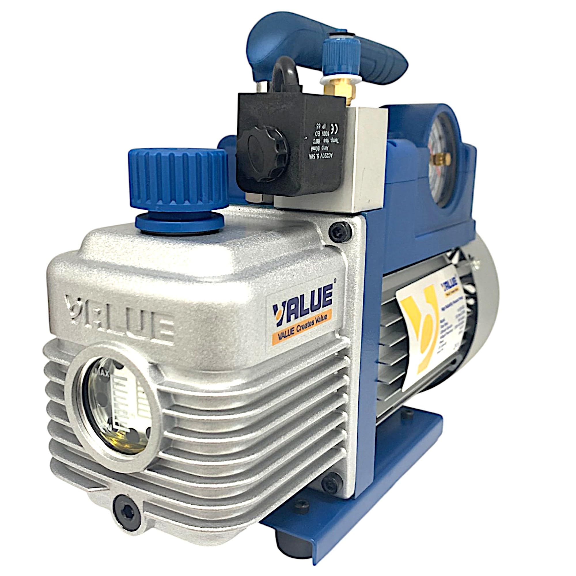 Pompa a Vuoto 51 Lt/min 1/4 HP R32 R410A R407C R134A Pompa per Vuoto con Elettrovalvola e Vacuometro con Olio incluso