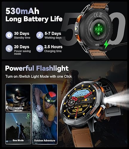 Miniatura 6 de Relojes inteligentes con GPS integrado, rastreador de actividad AMOLED de 1.43 pulgadas con linterna LED, brújulabatería de 530 mAh, monitor de