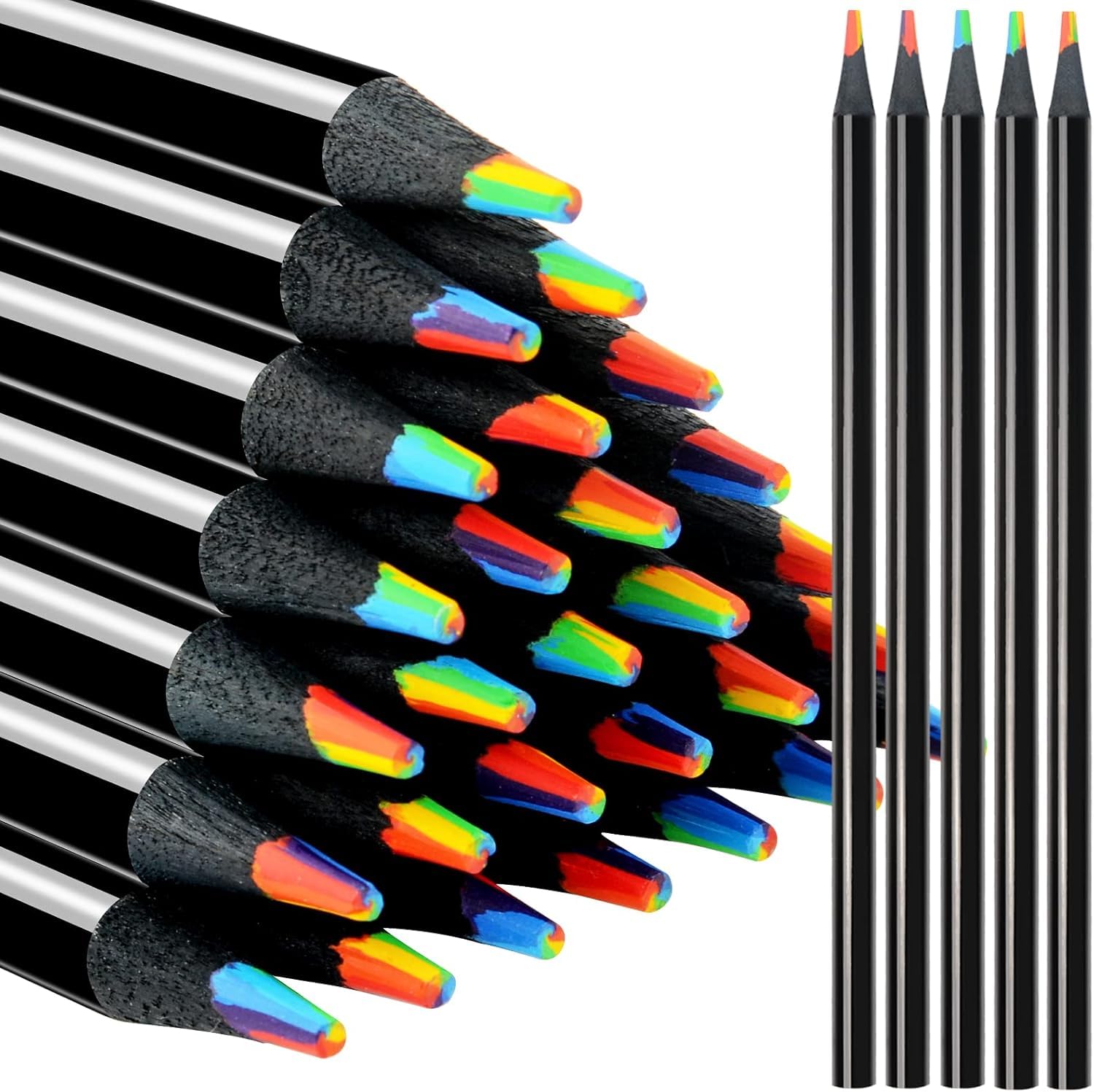 Hudux 12PCS Colors Rainbow Pencils,Black Wooden Rainbow Color Pencils, Multicolored Pencils Art Supplies for Adults Drawing Coloring Sketching, Party Favor Bags, Pre-sharpened