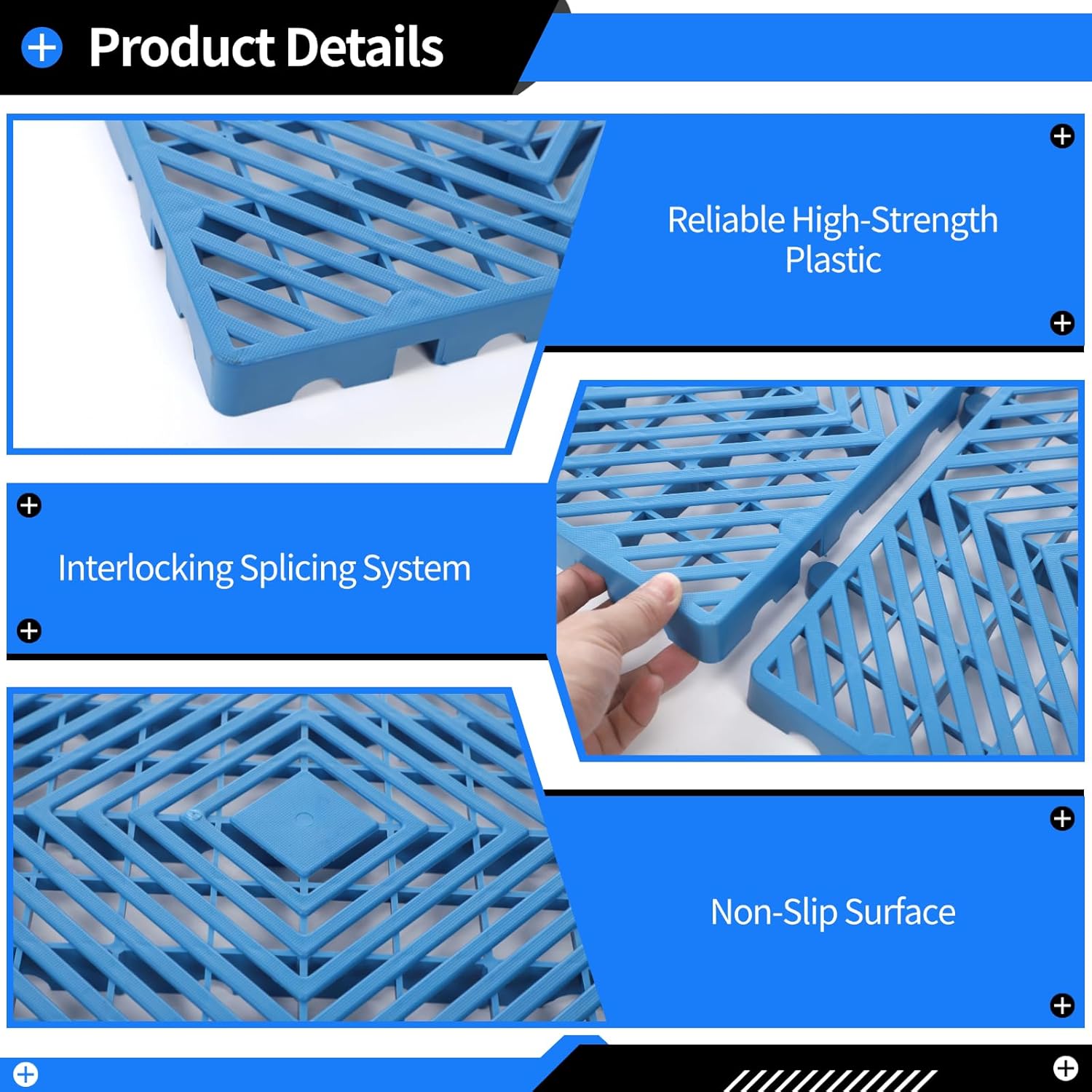 6 Pack Moistureproof Interlocking Plastic Pallets, 23.6 x 11.8 in Lightweight Grid Floor Pallets for Storage, Anti-Slip Breathable Pads for Warehouse Garage Supermarket Kitchen Pantry