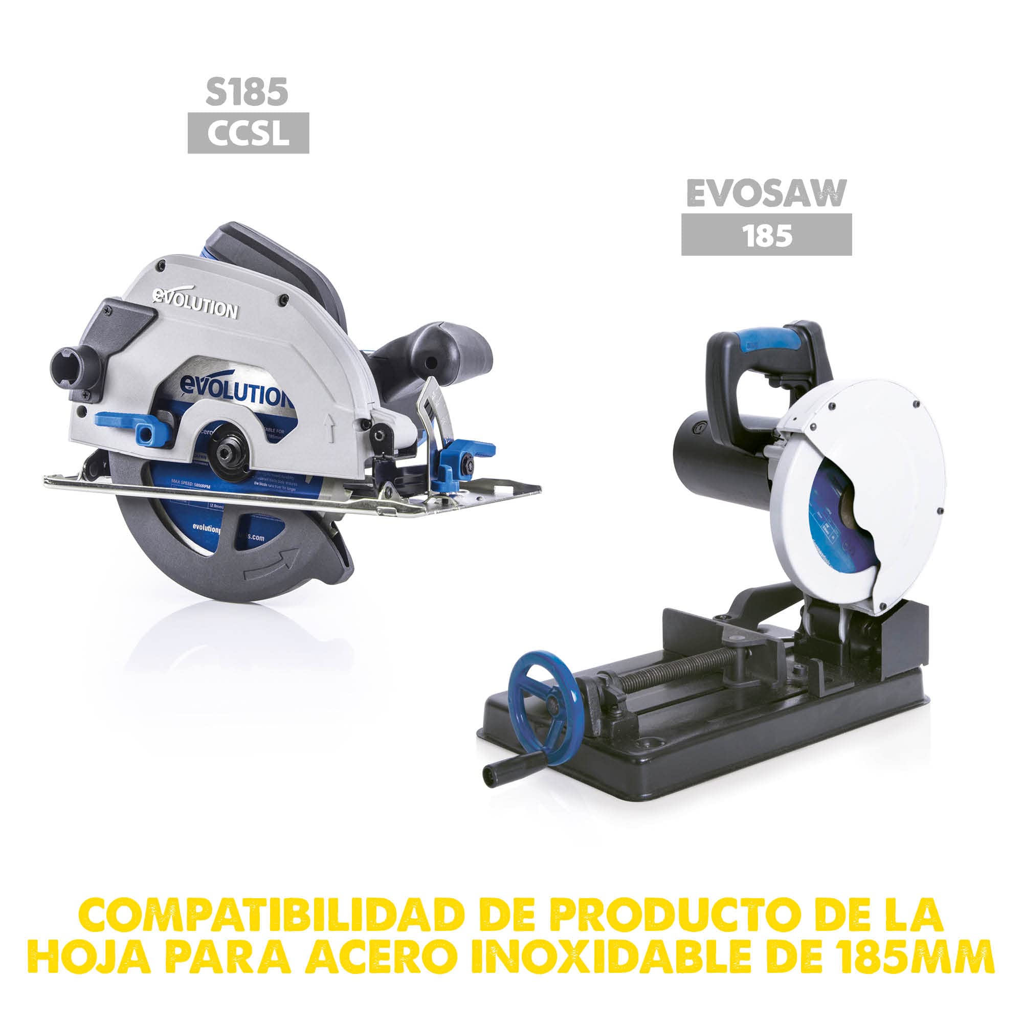 Evolution Hoja de sierra de 185mm S185TCT-48CS de Evolution para cortar acero inoxidable: la hoja de sierra de metal con punta de carburo y 48 dientes no genera calor, rebabas ni chispas