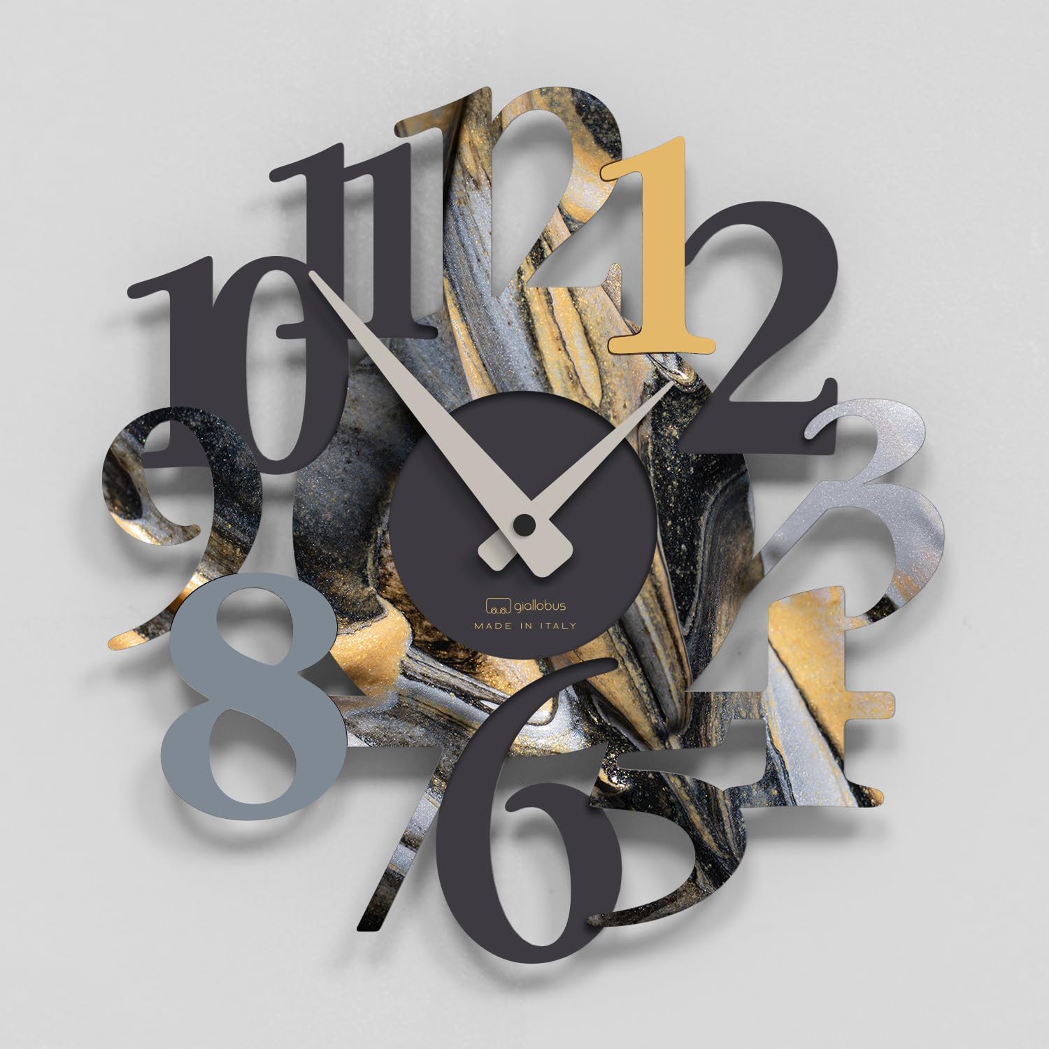 Giallobus - Premium-Uhr - Carved - MDF-Holz - Premium 30x30‎‎cm - 20 - Gold Marble - Italienisches Handwerk – geräuschlos – Geschenkidee – modern