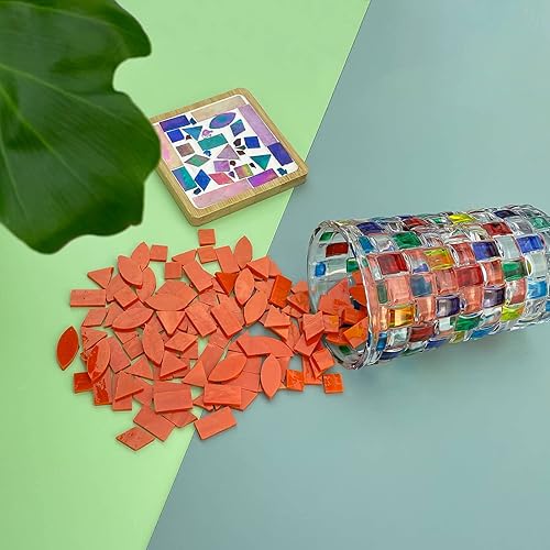 Miniatura 5 de LITMIND Kit de Azulejos de Mosaico de Vidrio Manchado Rojo Naranja para Manualidades - 240 Piezas, 5 Formas Mixtas (Rectángulo, Triángulo, Rombo,