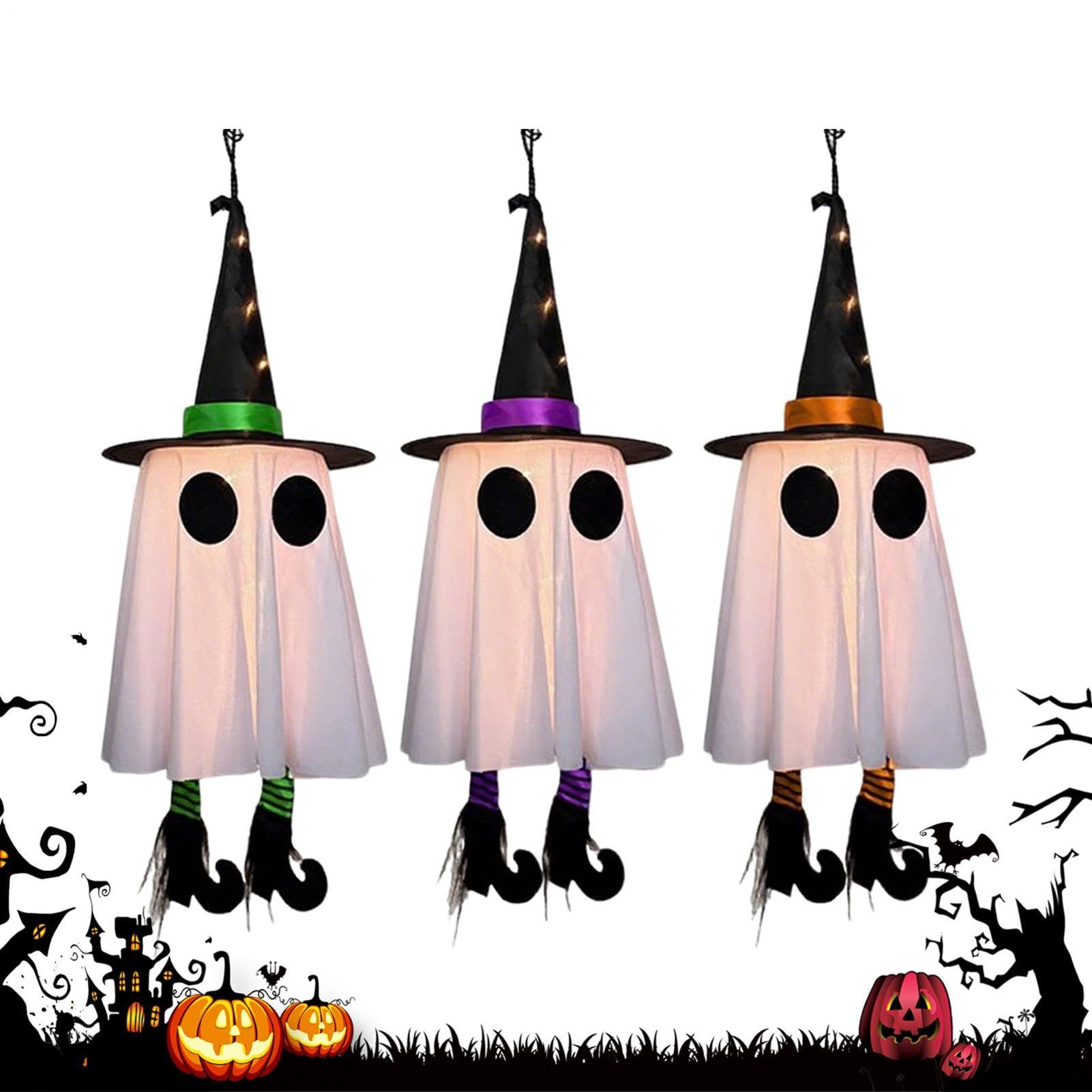 Fantôme Lumineux Extérieur Lot de 3 - Déco Halloween Maison Fluide pour Cour, Salon et Bureau