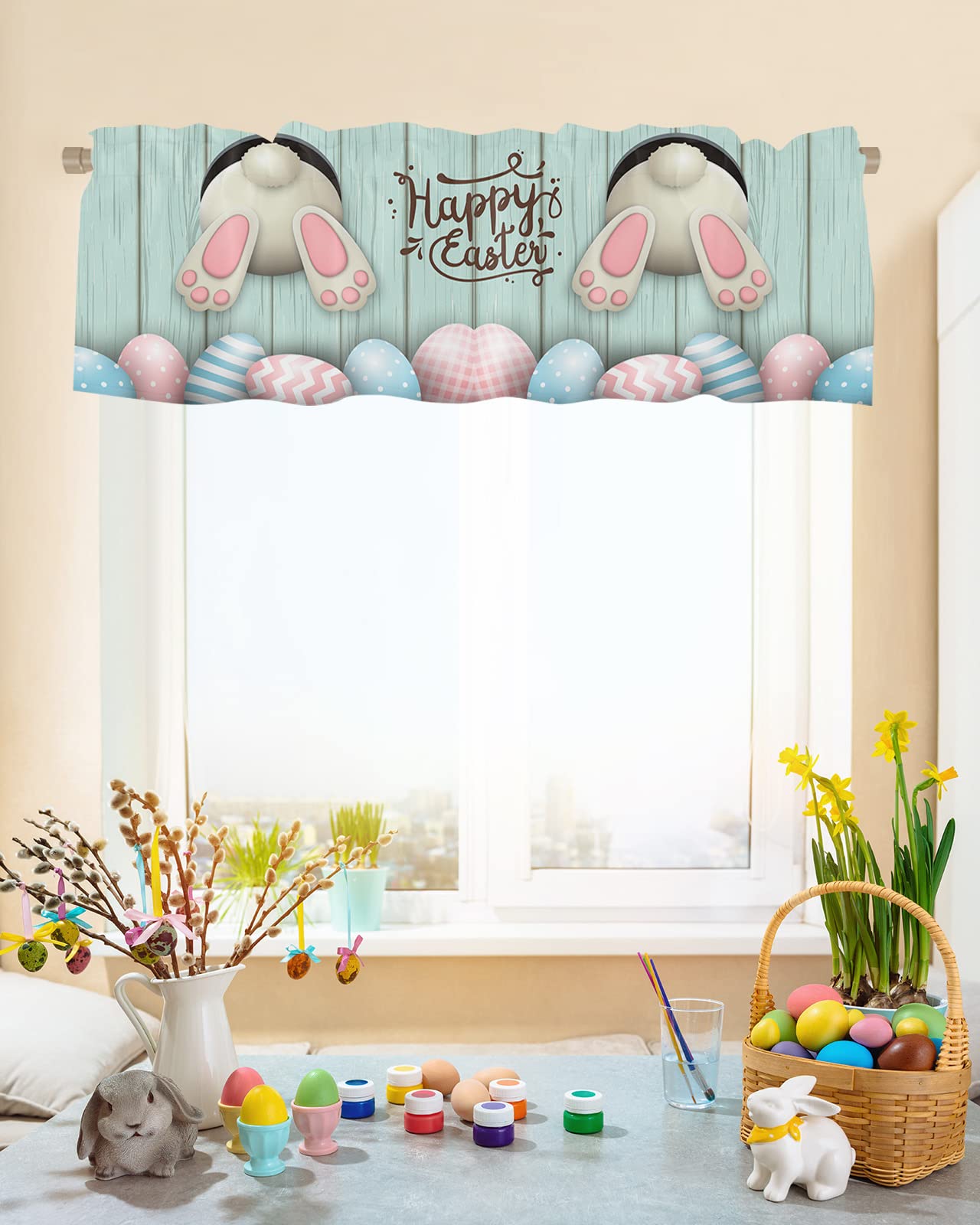 Jejeloiu - Cortinas Con Cenefa De Conejo De Pascua Para Sala De Estar