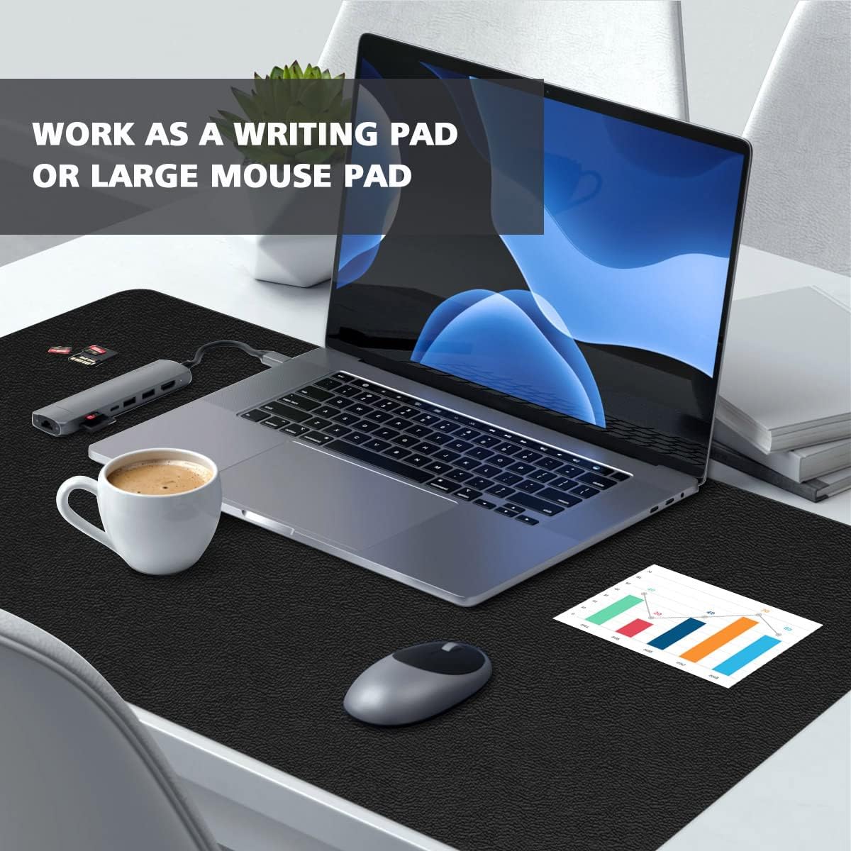 Desk Protector - Non-Slip PVC Leather Office Mat for Desktop - Waterproof Writing Pad (Black, 14" x 30") - Image 5
