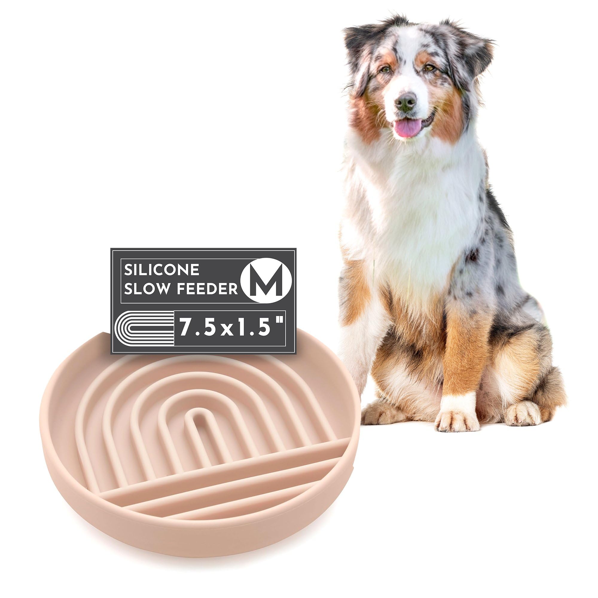 The Slowdown Bowl Silicone Slow Feeder for Dogs & Puppies, Slow Eating, Modern Lick Mat Design, Reduces Gulping, Fits 2 Cups 7.5” Across x 1.5” Tall, Mealtime Challenge, Medium-Tan