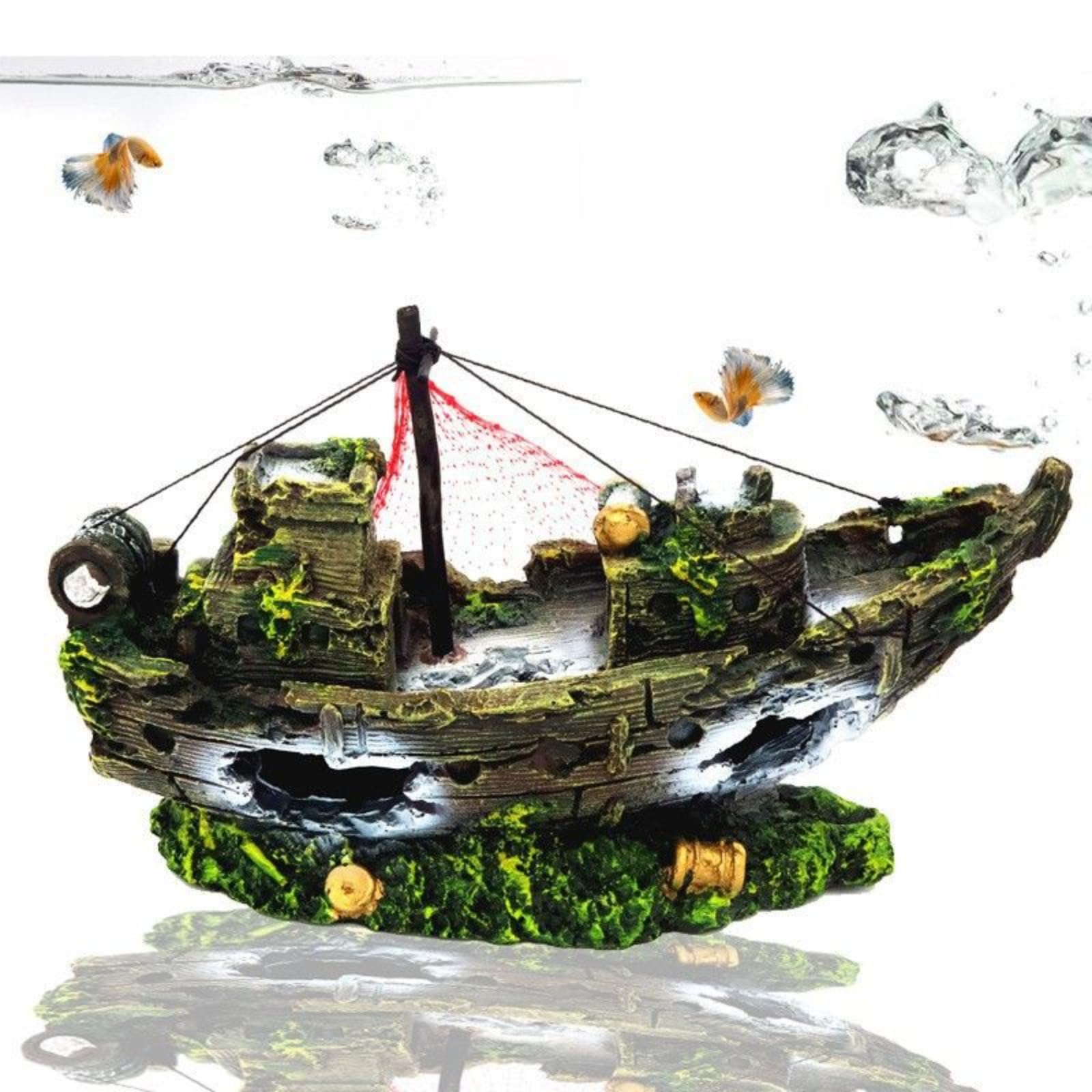 Aquascaping - Simulation de bateau en résine - 24,5 cm - Décoration pour aquarium