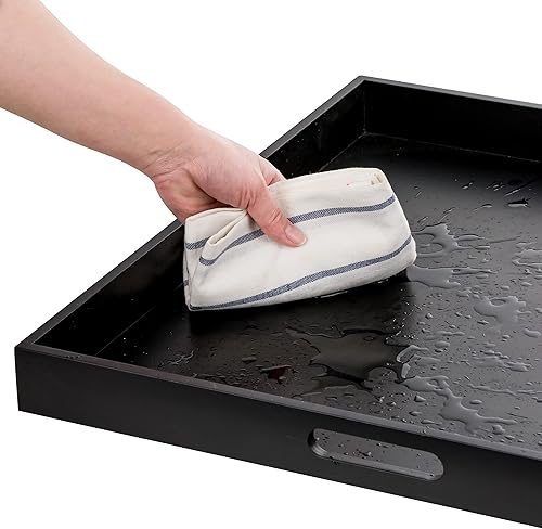 Miniatura 5 de Hanobe - Bandeja Otomana para Sala de Estar: Moderna Bandeja de Servir Extra Grande Negra Decorativa con Asas de Recorte para Mesa de Café,