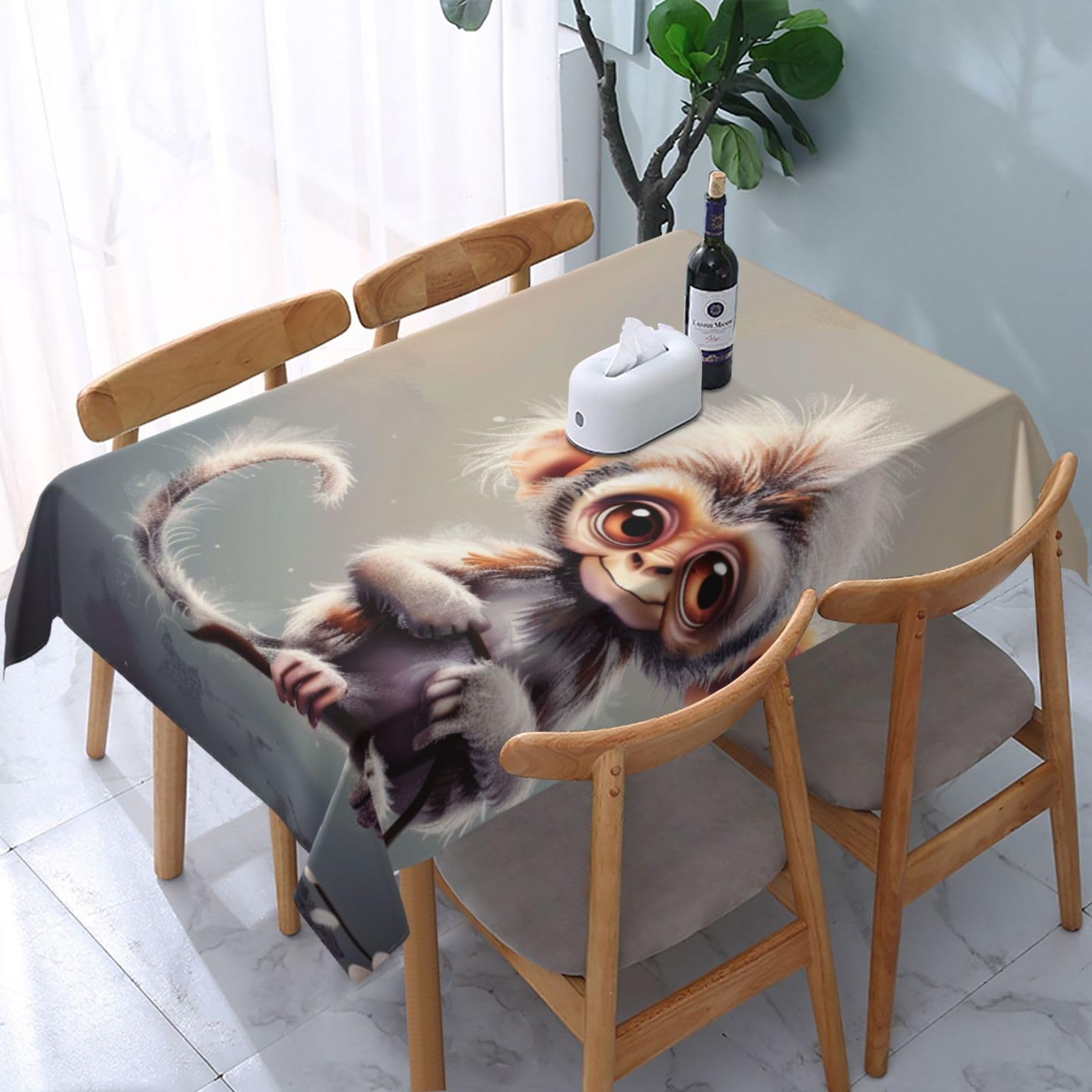 WPKJU Cute Monkey Art Printed Tablecloth Water Resistant Table Cover Washable Rectangle Table Cloth for Tables 54x72 in