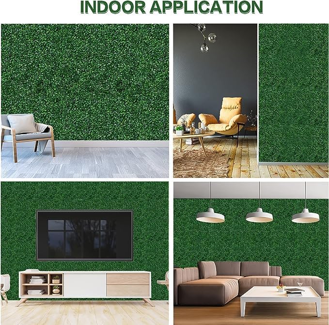 Image of Dekorly Plastic Artificial Grass Wall Panels | Indoor Outdoor Decoration | Garden, Floor, Balcony Home Decoration | Vertical Garden Artificial Wall Plants (58cm x 40cm, Set of 2), Green