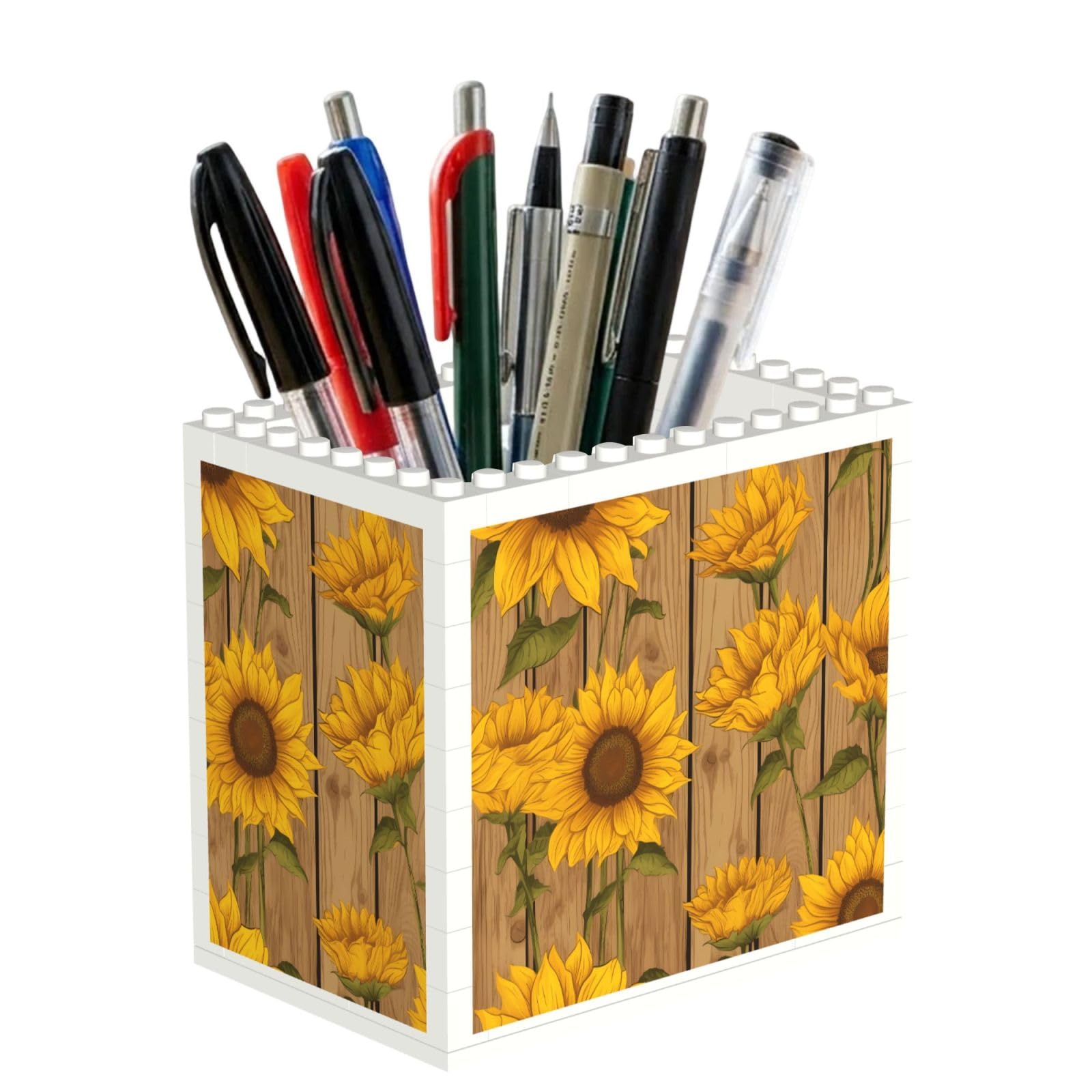 ESNAIUVCD Sunflowers Printed Print Building Block Pen Holder - Pencil Holder For Desk/Classroom,Desk Accessories, Multifunctional Office Supplies Pen Organizer Pencil Cups(1pcs)