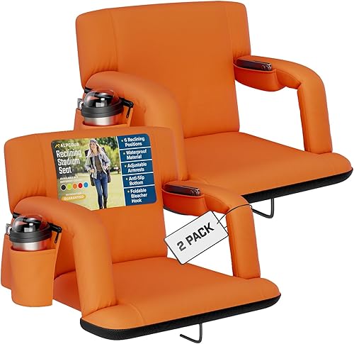 Miniatura 23 de Alpcour Asiento Reclinable para Estadio – Silla Ancha para Gradas con Soporte para la Espalda y Cojín, Reposabrazos, Bolsillos Laterales y Gancho
