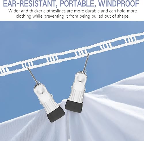 Miniatura 9 de Veemoon Paquete de 2 tendederos a prueba de viento de 16.4 pies a prueba de viento, cuerda de secado de ropa ajustable de nailon para colgar