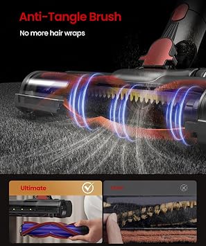Cordless Vacuum Cleaner, 650W 55KPa Powerful Suction Lightweight Stick Vac with Self-Standing & Smart Touch, 70 Mins Runtime, Anti-Tangle for Pet Hair, Hardwood Floor & Carpet, Wall Mount Charging