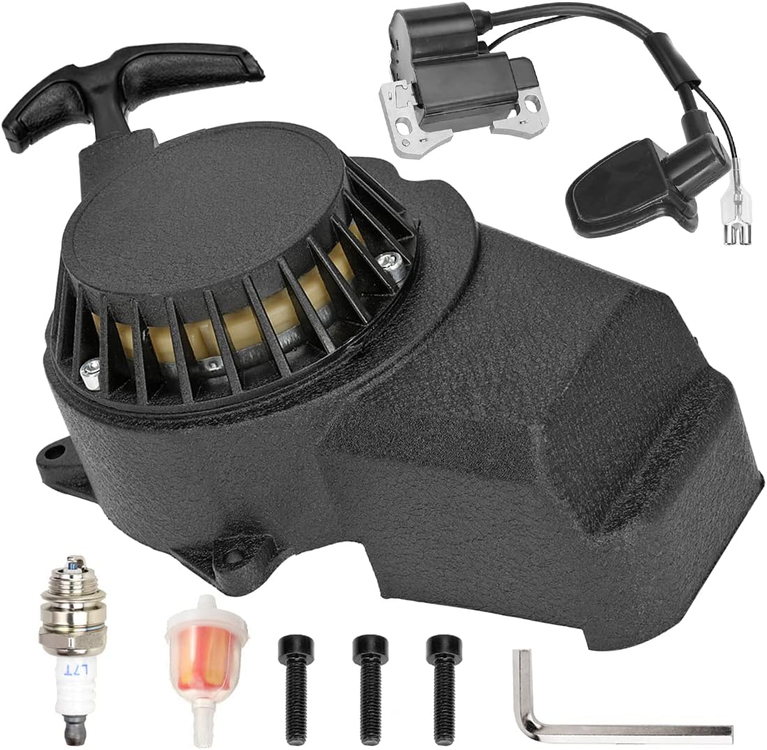 FVRITO Alloy Easy Pull Recoil Start Starter Ignition Coil for 2 Stroke Engine 47cc 49cc 50cc SYX Taotao Coolster SSR MotoTec Chinese Mini ATV Quad 4 Wheeler Go kart Pit Dirt Pocket Bike Motor Black