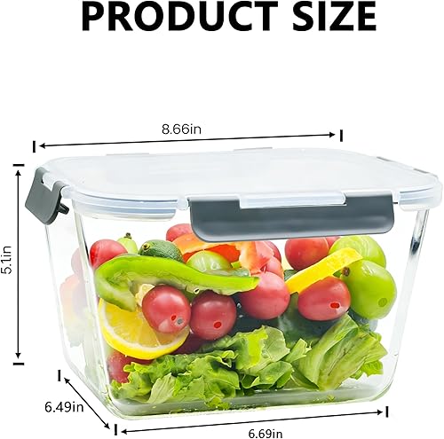 Miniatura 2 de Paquete de 2 recipientes grandes de almacenamiento de vidrio con tapas de 85 onzas  10.5 tazas, recipientes grandes herméticos de almacenamiento de