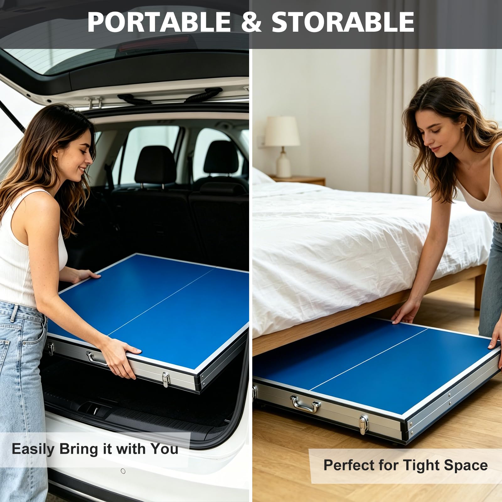 Tavolo da ping pong pieghevole di medie dimensioni con rete, pagaie e palline, in MDF multiuso, da 1,8 m x 91,8 cm, per bambini, adolescenti e adulti, compatto e portatile