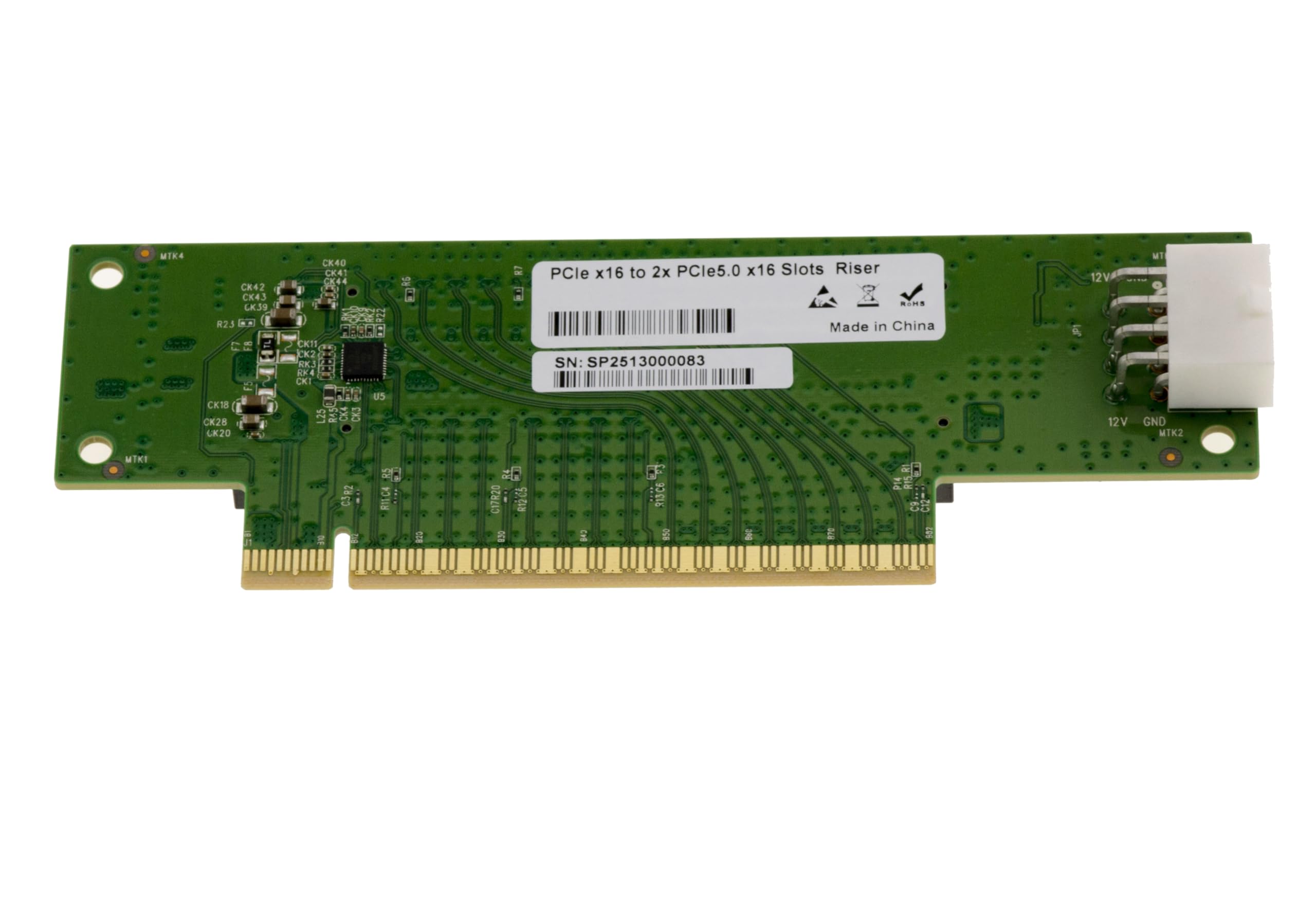 KALEA-INFORMATIQUE Adapter Riser PCIe Gen 5.0 x16 do 2 portów x16 90° Duplikator o przepustowości 64 GB/s