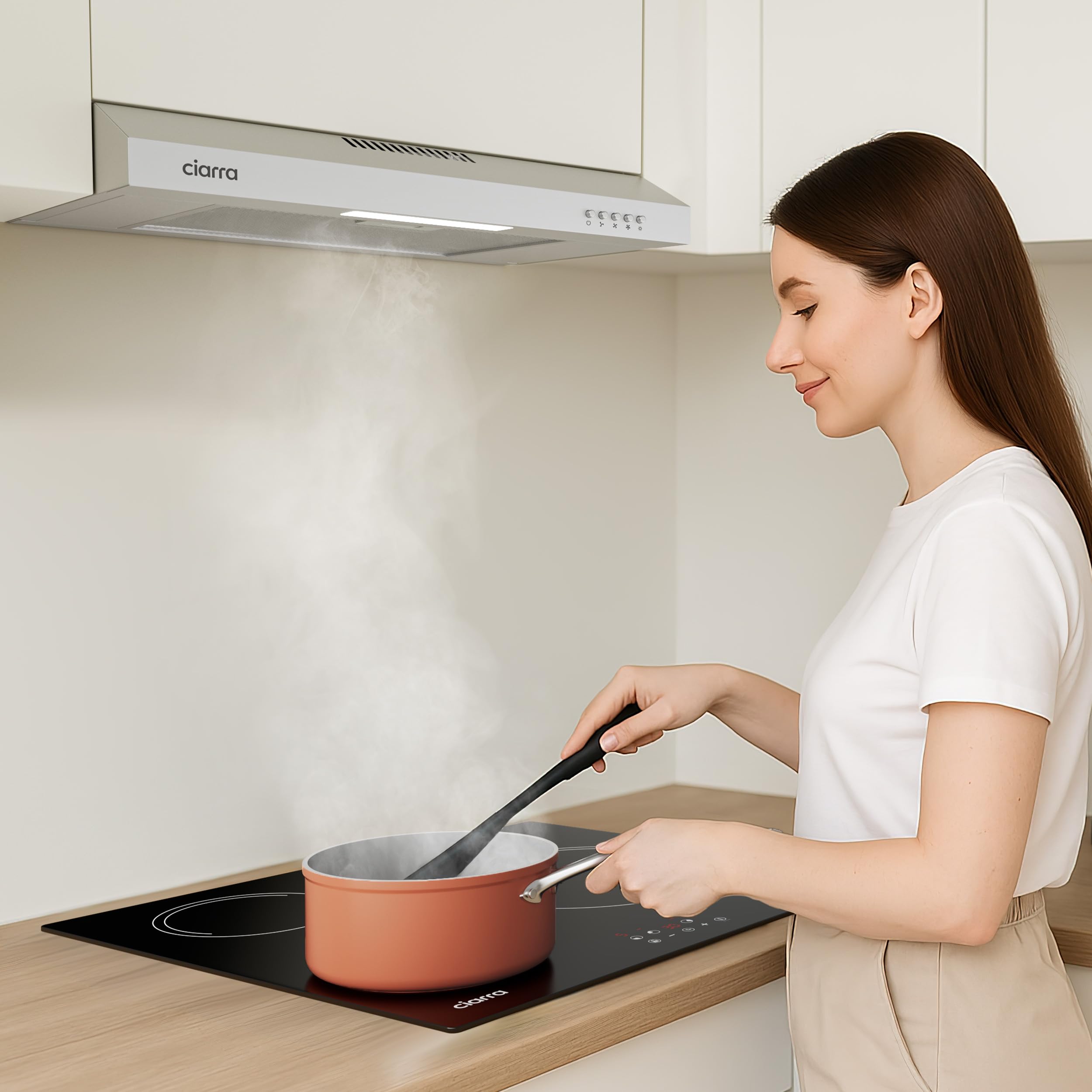 CIARRA Cappa Aspirante 60 cm Sottopensile Cappa da Cucina con Pannello Argento LED Montaggio a Parete con Ventola Estrattore (Acciaio Inox)-CAW6903A