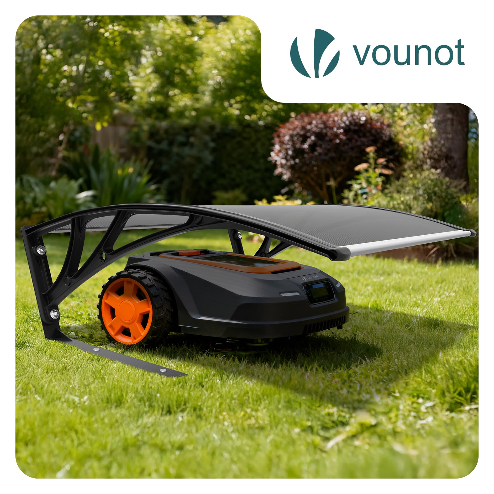 VOUNOT® Garage per Robot Tagliaerba 104×80×45 cm con Piedini in Metallo, Tettoia Protettiva per Robot Rasaerba, Resistente alle Intemperie e ai Raggi UV, per Giardino e Prato, Grigio Scuro