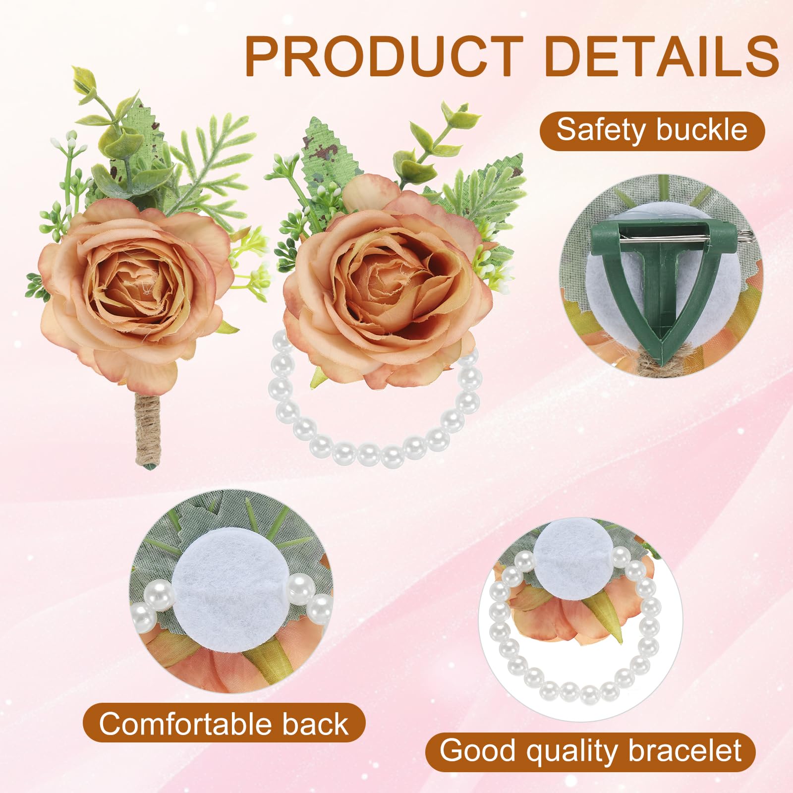 PATIKIL Rose Wrist Corsage and Boutonnieres Set - Image 3