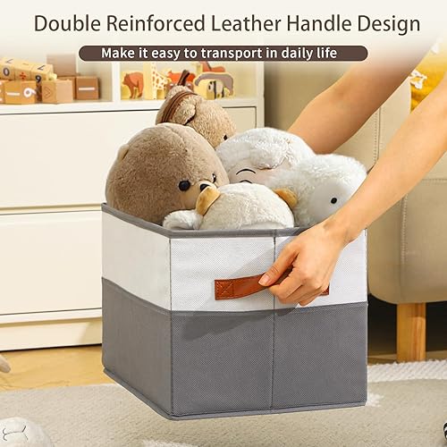Miniatura 7 de Paquete de 6 cubos de almacenamiento grandes con asa, cesta de almacenamiento plegable para estantes, contenedores de almacenamiento de tela para