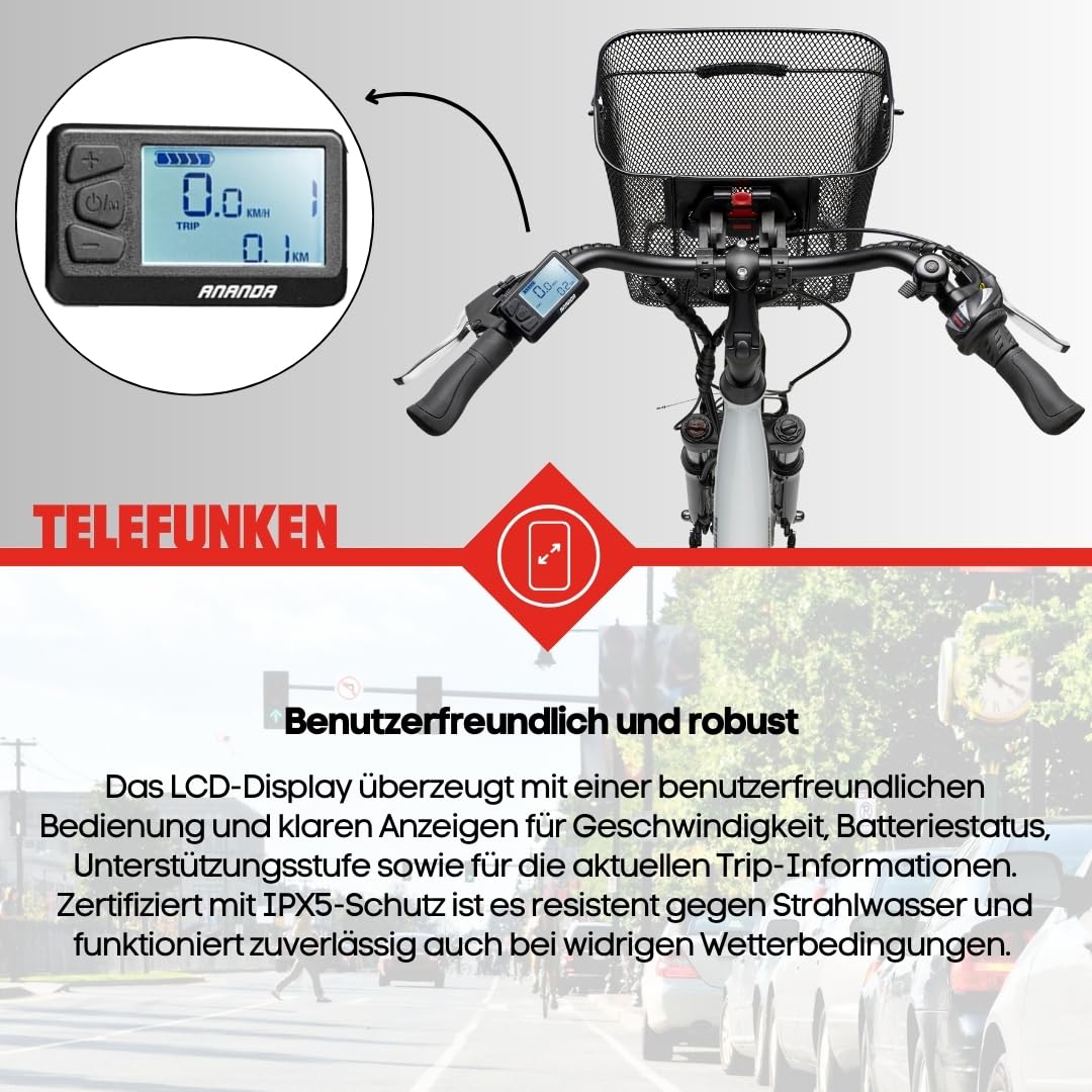 TELEFUNKEN City Elektrofahrrad für Damen und Herren E-Bike 28 Zoll | 536,5 Wh Akku | Pedelec mit 40 Nm Frontmotor | 7-Gang Shimano Kettenschaltung | Citybike mit Fahrradkorb & Fahrradschloss