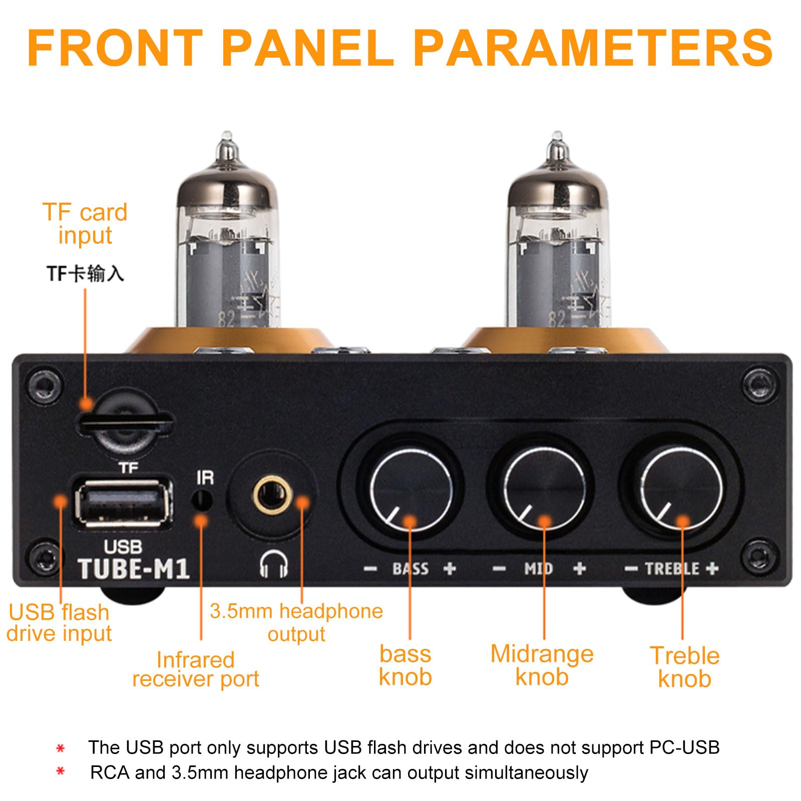 KEhtu Mini preamplificatore Stereo a valvole 5.0, Lettore USB, valvola a Vuoto 6K4 di Livello audiofilo, con Design Plug-in, Supporta l'ingresso per chiavetta USB e Scheda TF