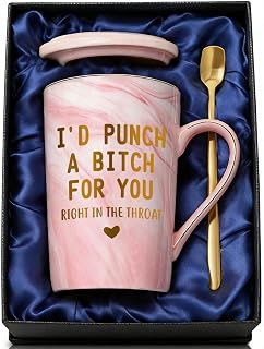 Best Friend Birthday Gifts for Women, I'd Punch A Bitch For You Funny Friendship Coffee Mug, Galentine Christmas Birthday Gifts for BFF Sister Girlfriend,14oz Pink Marble Gold Print Mug & Gift Box