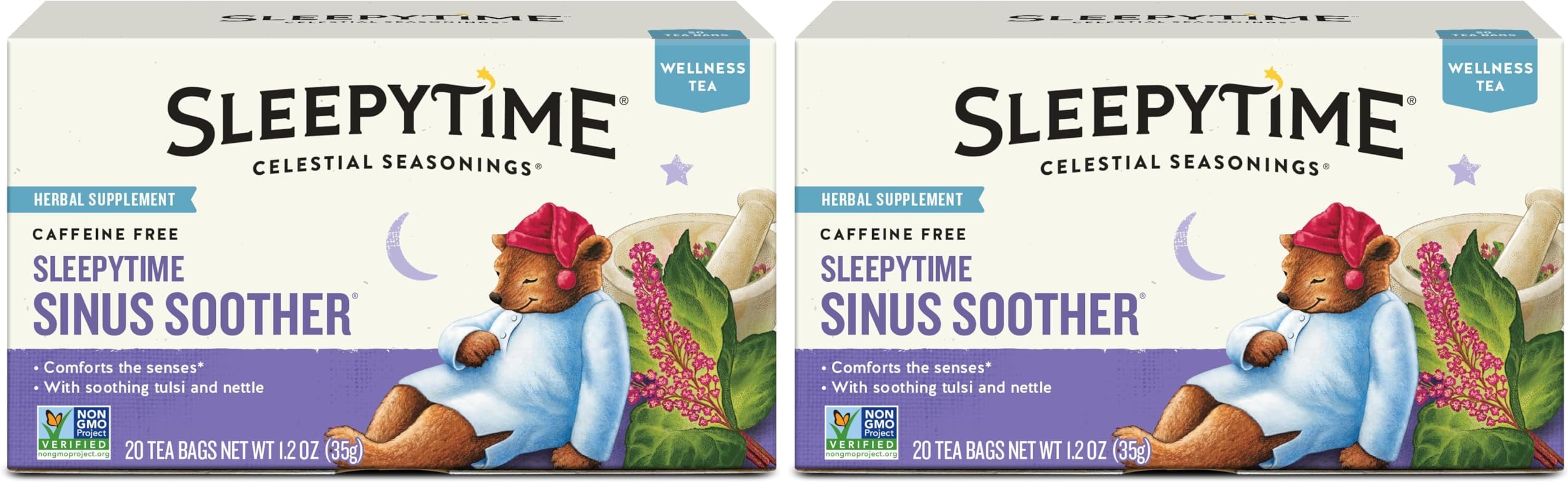Celestial Seasonings Sleepytime Tea - Wellness Sinus Soother, Caffeine Free - 20 Tea Bags Box (Pack of 2)