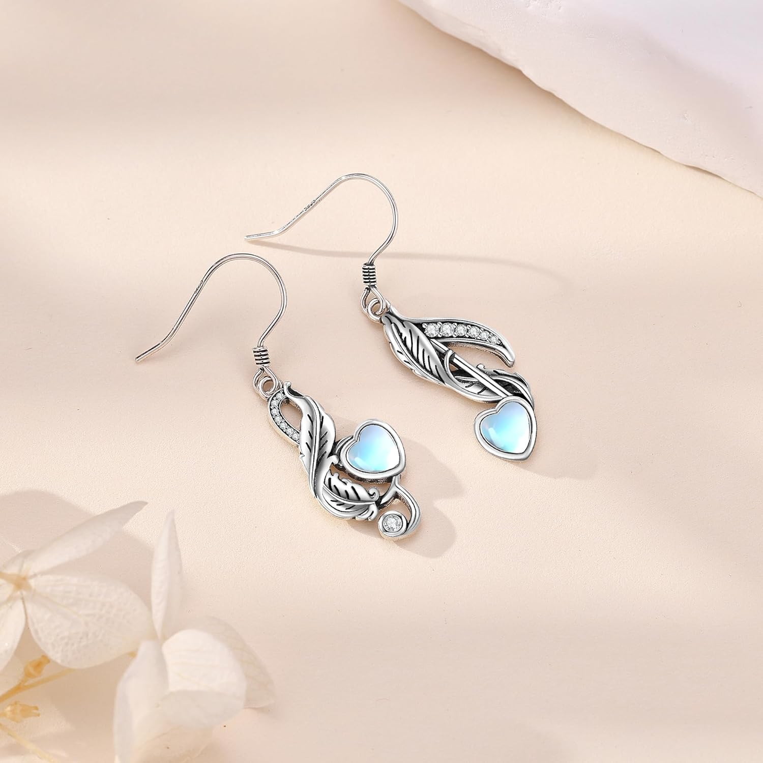 ONEFINITY Music Note Earrings 925 Sterling Silver Feather Moonstone Dangle Drop Earrings Music Jewelry Mothers Gifts for Women Mom Grandma - Image 6