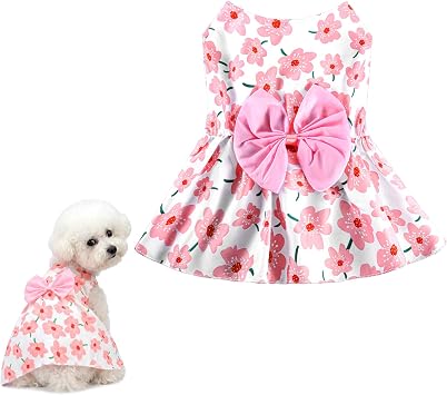 Dog Pet Clothes Dog Dresses, Cute Floral Puppy Dresses Pet Cat Princess Bowknot Clothes Cute Puppy Summer Outfits for Medium and Small Dogs Cat Girls