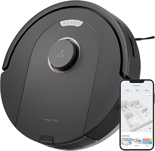roborock Q5 Pro Saugroboter mit DuoRoller-Bürste, 5500Pa Saugkraft, 770mL Staubbehälter, 180mL Wassertank, Staubsauger Wischroboter PreciSense-LiDAR-Navigation Teppiche Tierhaare App/Alexa, Schwarz