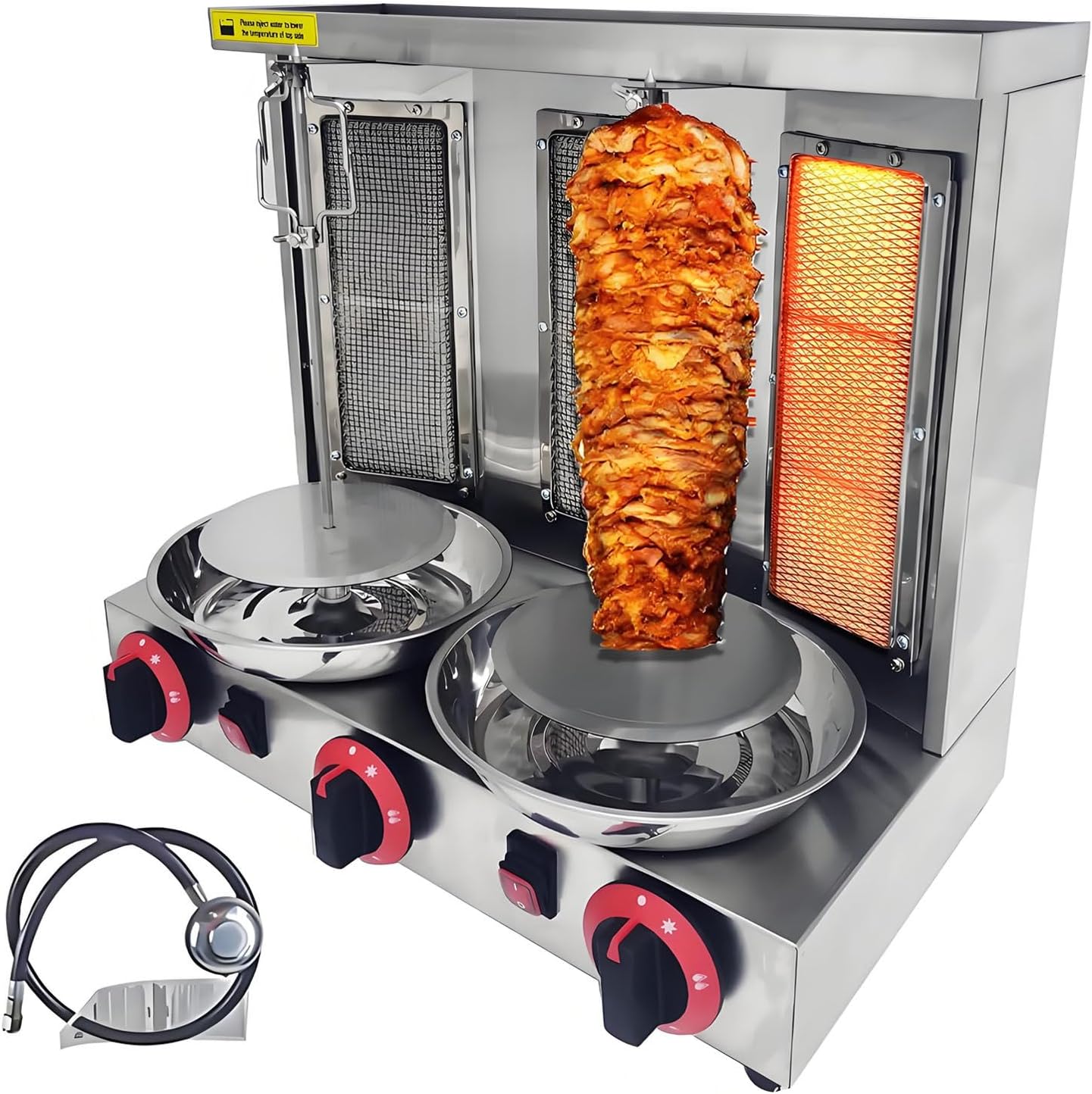 Shawarma Grill Machine Gas Vertical Rotisserie Chicken Machine Countertop Rotating Broiler Gyro Meat with 3 Burners 30 lbs Capacity for Home Kitchen Restaurant Party
