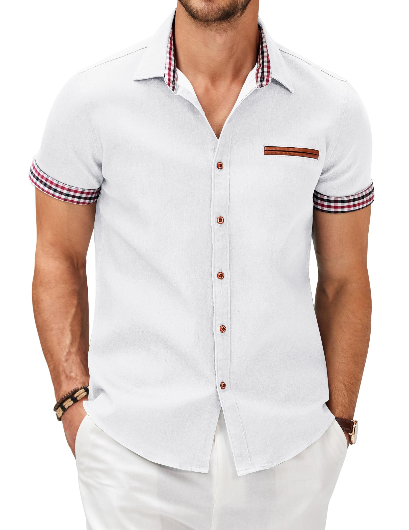 COOFANDY Herren Hemd Kurzarm Jeanshemd Slim Fit Baumwolle Vintage Freizeithemd Sommer Hemden Für Herren Button Down Shirt