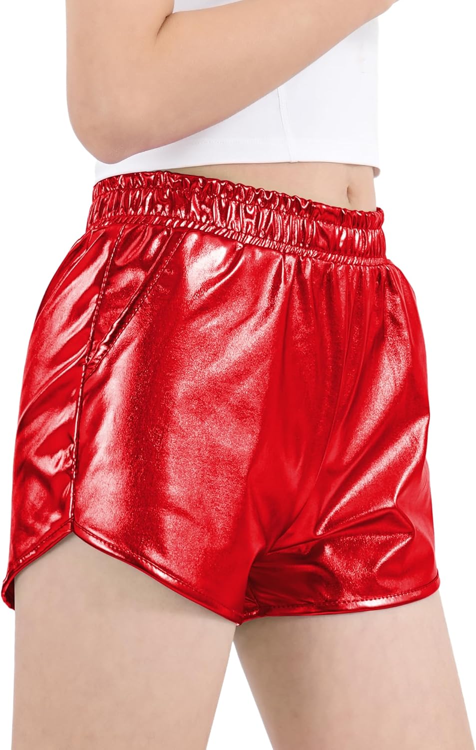 Auranso Girls Metallic Shorts Sparkly Hot Pants Shiny Dance Outfits Short Pants - Image 2