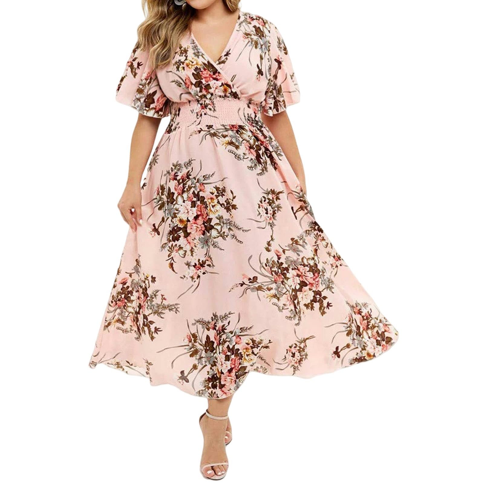 Abiti Oversize Donne Plus Size Boho Beach Floral Summer Dress Sundress Abbigliamento Femminile Loose Casual Gonna Lunga, HUTALIM, Rosa, XL