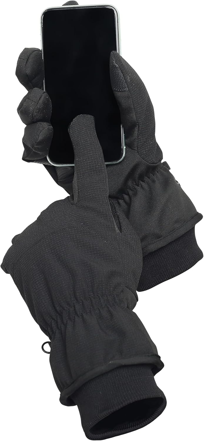 Heat Logic Unisex 2-Layer Woven Stretch Gloves with Fleece Lining and Touchscreen Compatibility for Men and Women - M/L (Black) - Image 8