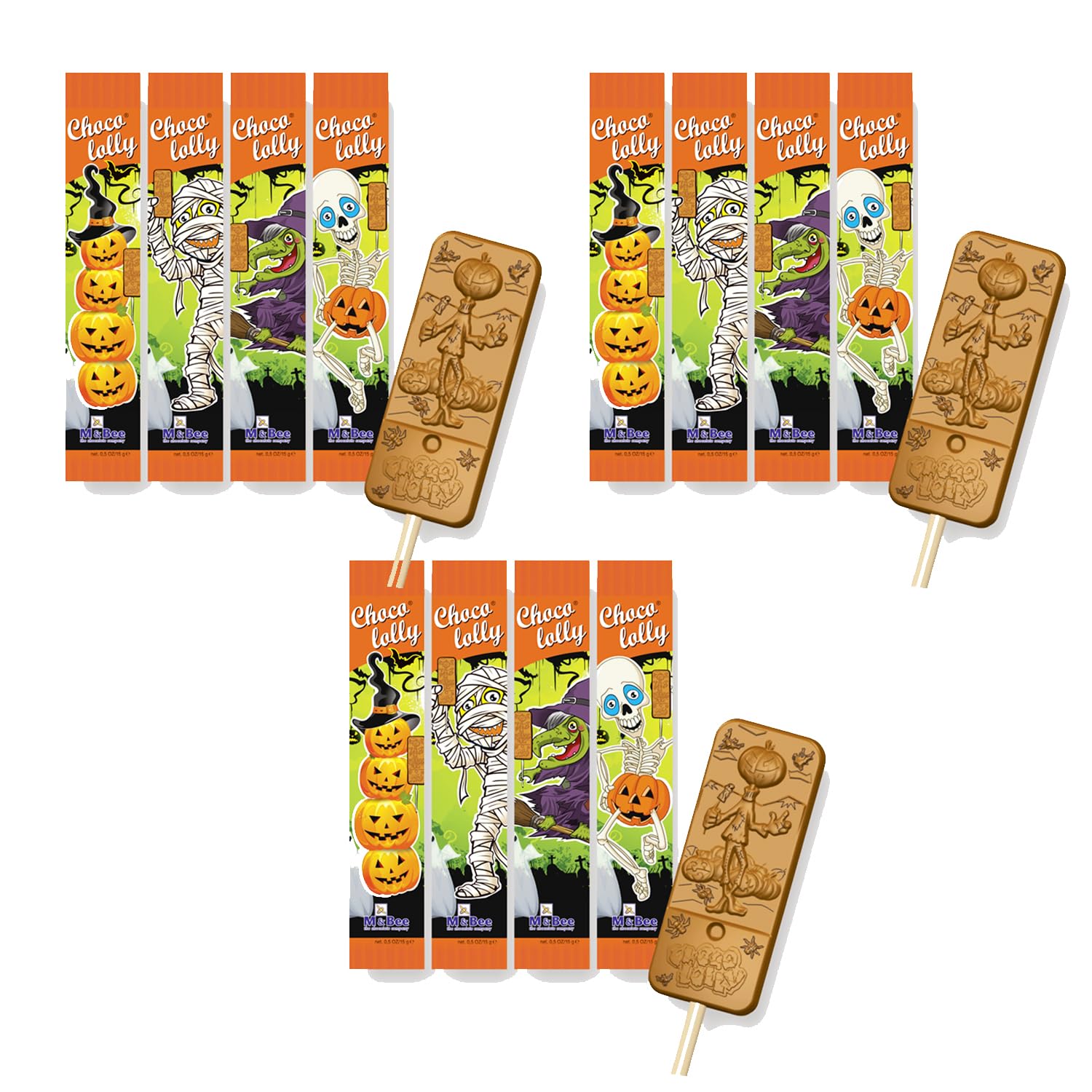 Chocololly Halloween 5 Lollys mit Vollmilchschokolade 5x15g I 75g Schokolade zu Halloween mit verschiedenen Designs I Süßes oder Saures I Halloweenschokolade (15x 15g Halloweenlollies)